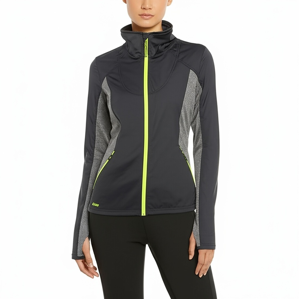 ASICS Running Jacket XS Gray Colorblock‎ Neon Accent Full Zip Running Jogging